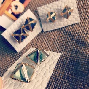 Unusual fluorite dipped in 14K gold stud earrings